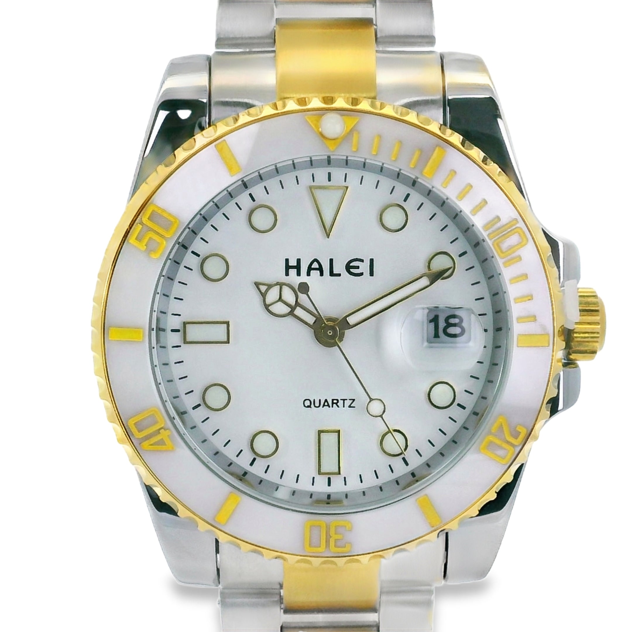 Halei Dive 40 mm Stainless Steel Back Watch – Water‑Resistant, Two‑Tone Bracelet, Fast UK Delivery