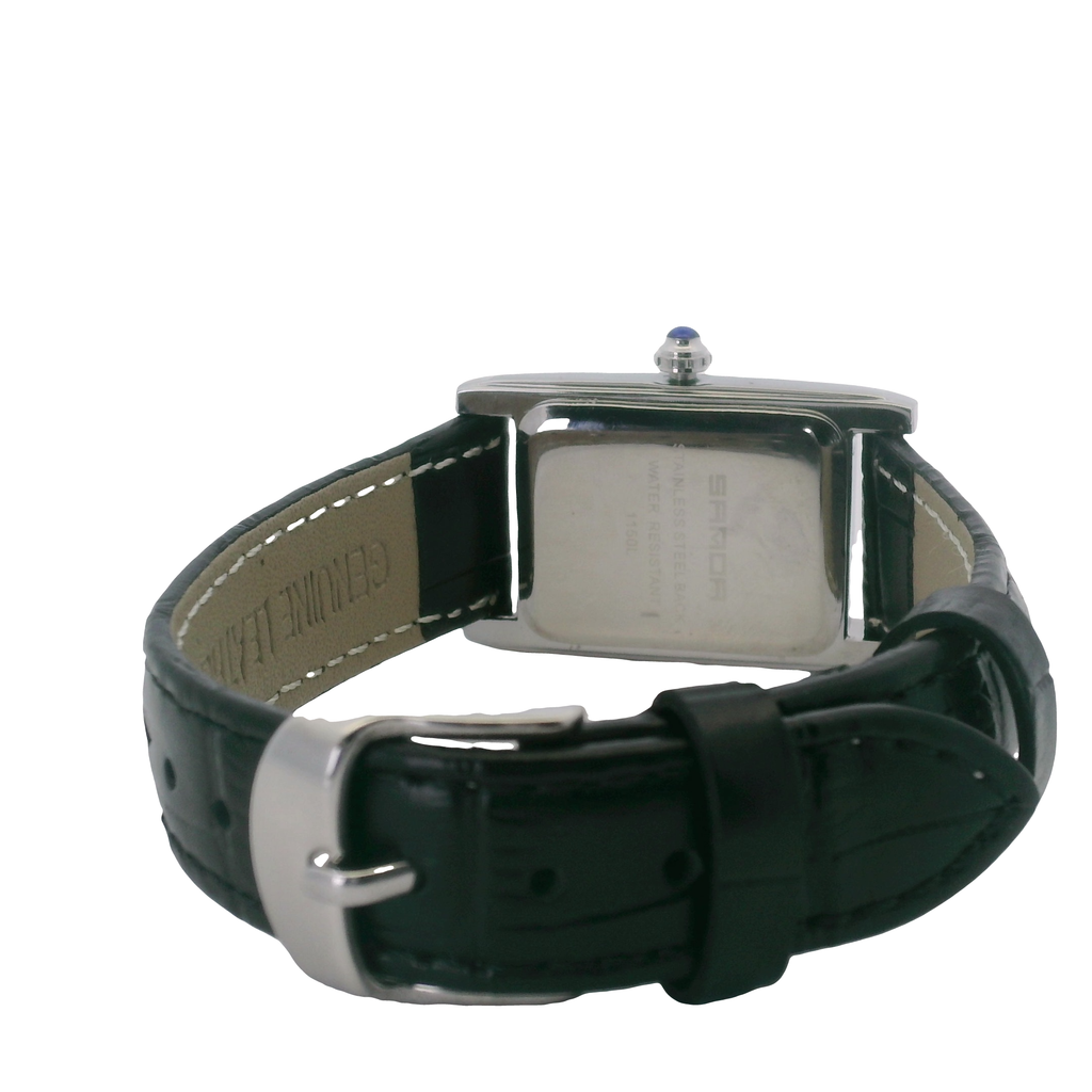 Elegant Samda Metal Watch with Black Leather Strap