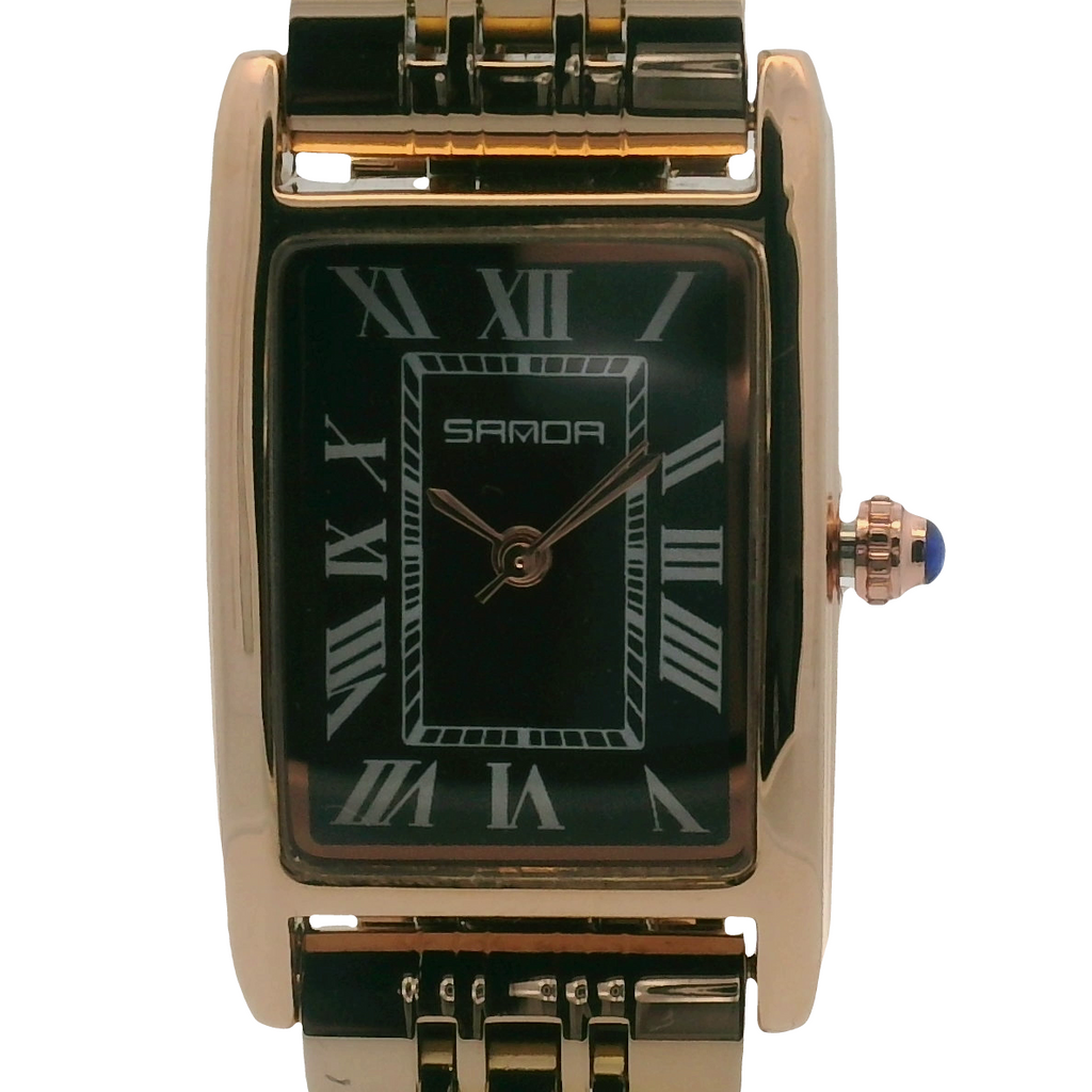 SAMDA WS106BG Elegant "Tank" Ladies Quartz Watch Rose Gold-Tone - 22x25.5mm Rectangular