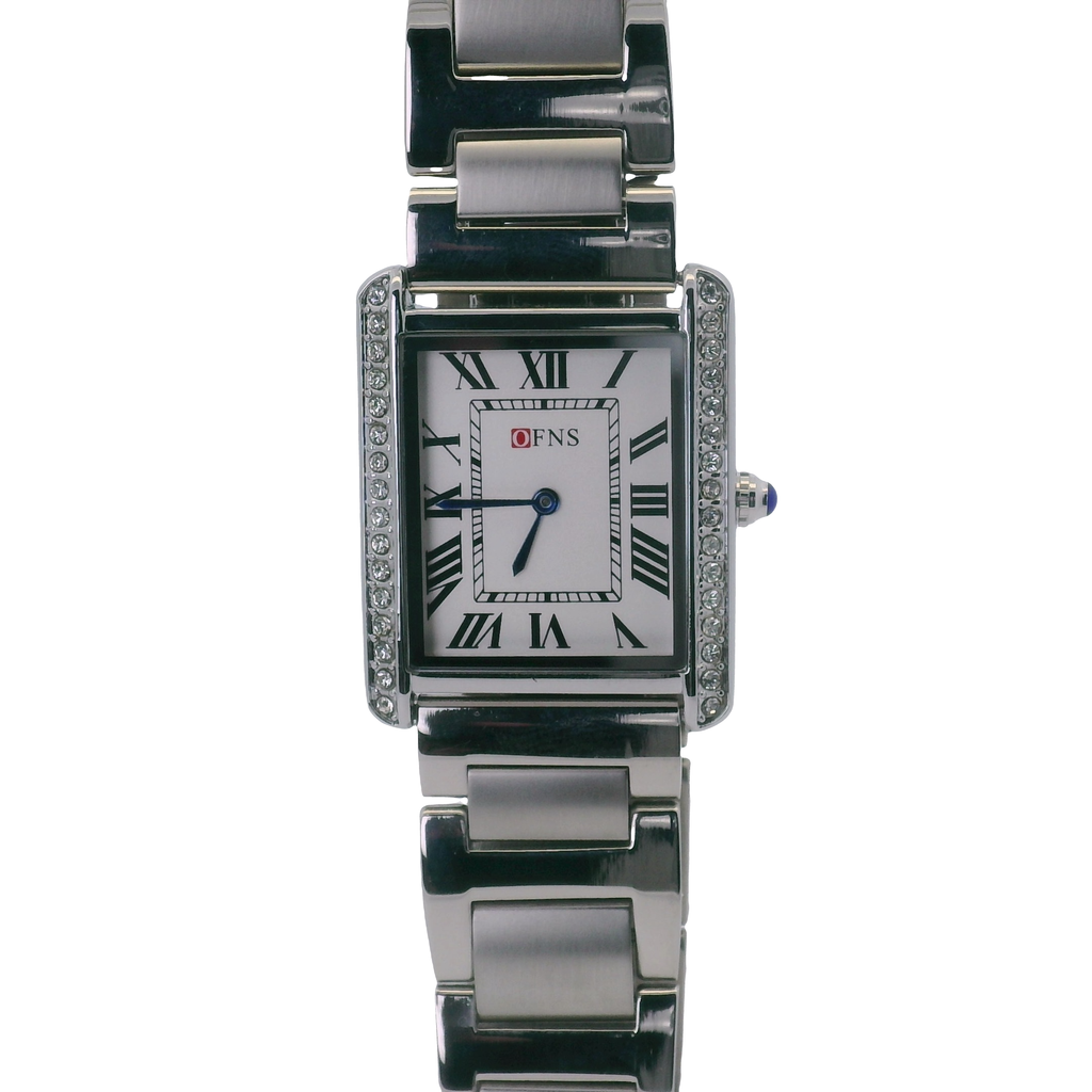 OFNS WS108WS Elegant "Tank" Crystal  Quartz Watch Silver-Tone - 28mm Square