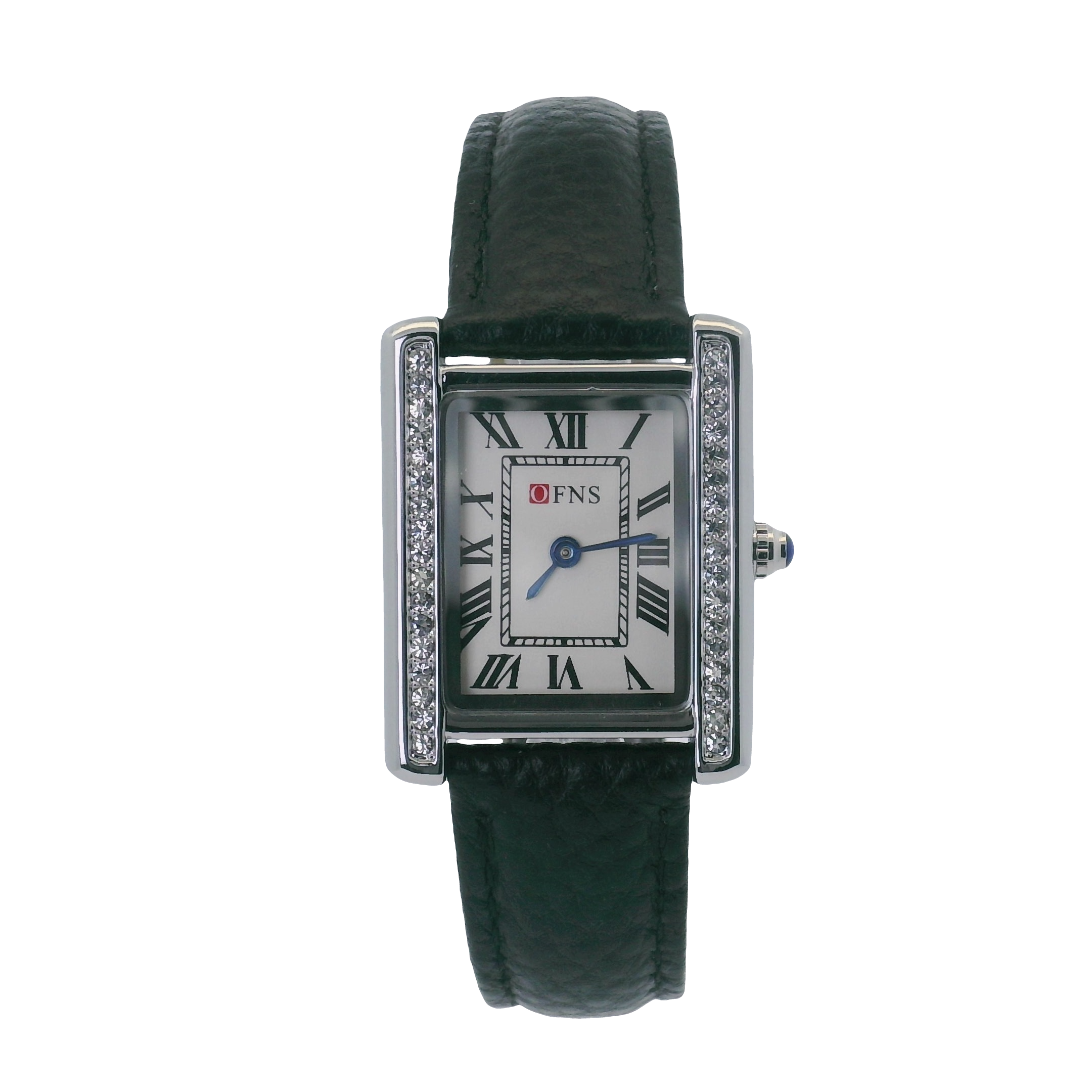 OFNS WS108WL Elegant "Tank" Crystal Small Ladies Quartz Watch Silver-Tone - 24.5mm Square