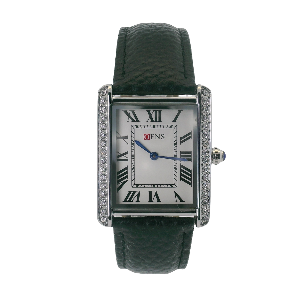 OFNS WS108WLL Elegant "Tank" Large Crystal  Quartz Watch Silver-Tone - 34mm Square