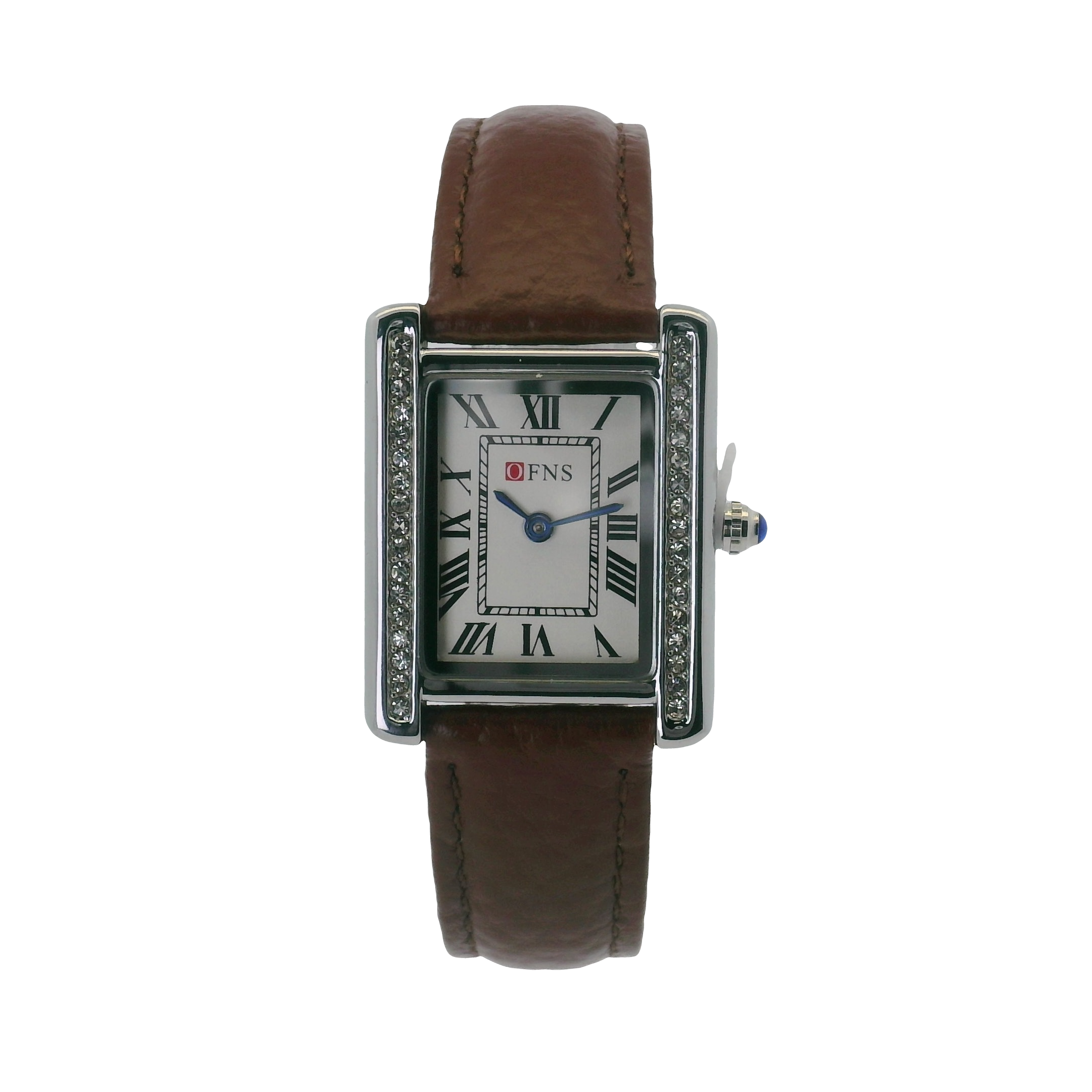 OFNS WS108WLB Elegant "Tank" Crystal Small Ladies Quartz Watch Silver-Tone - 24.5mm Square