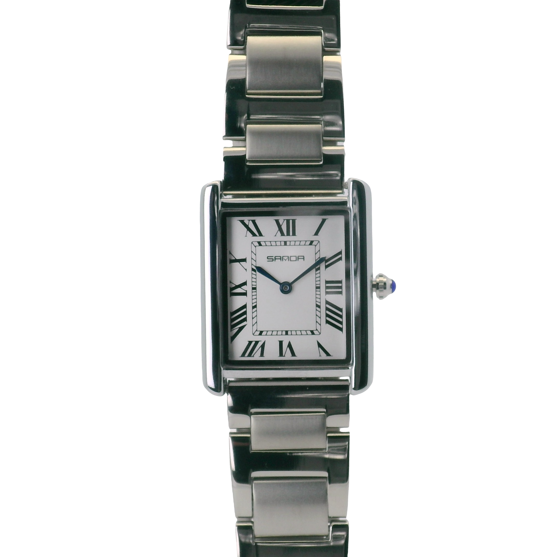 SAMDA WS104SW Elegant "Tank" Large Ladies Quartz Watch Silver-Tone - 27x29mm Rectangular