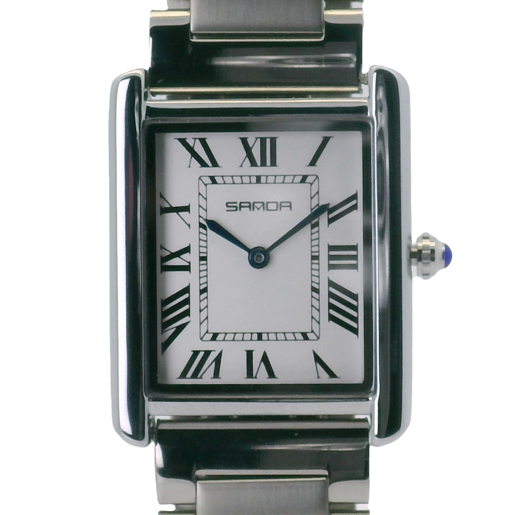 SAMDA WS104SW Elegant "Tank" Large Ladies Quartz Watch Silver-Tone - 27x29mm Rectangular