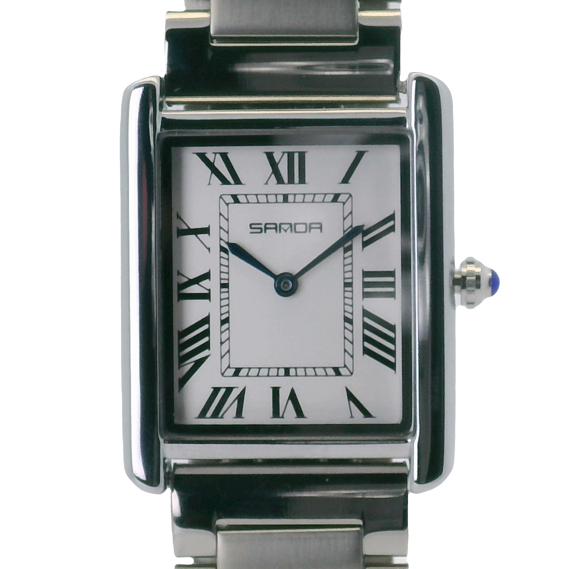 SAMDA WS104SW Elegant "Tank" Large Ladies Quartz Watch Silver-Tone - 27x29mm Rectangular