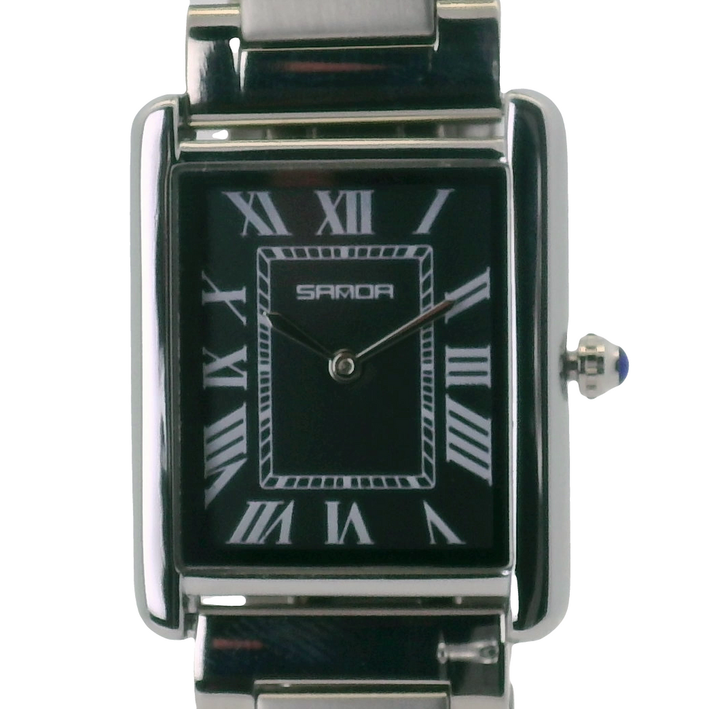 SAMDA WS104SB Elegant "Tank" Ladies Quartz Watch Silver-Tone - 24x31mm Rectangular