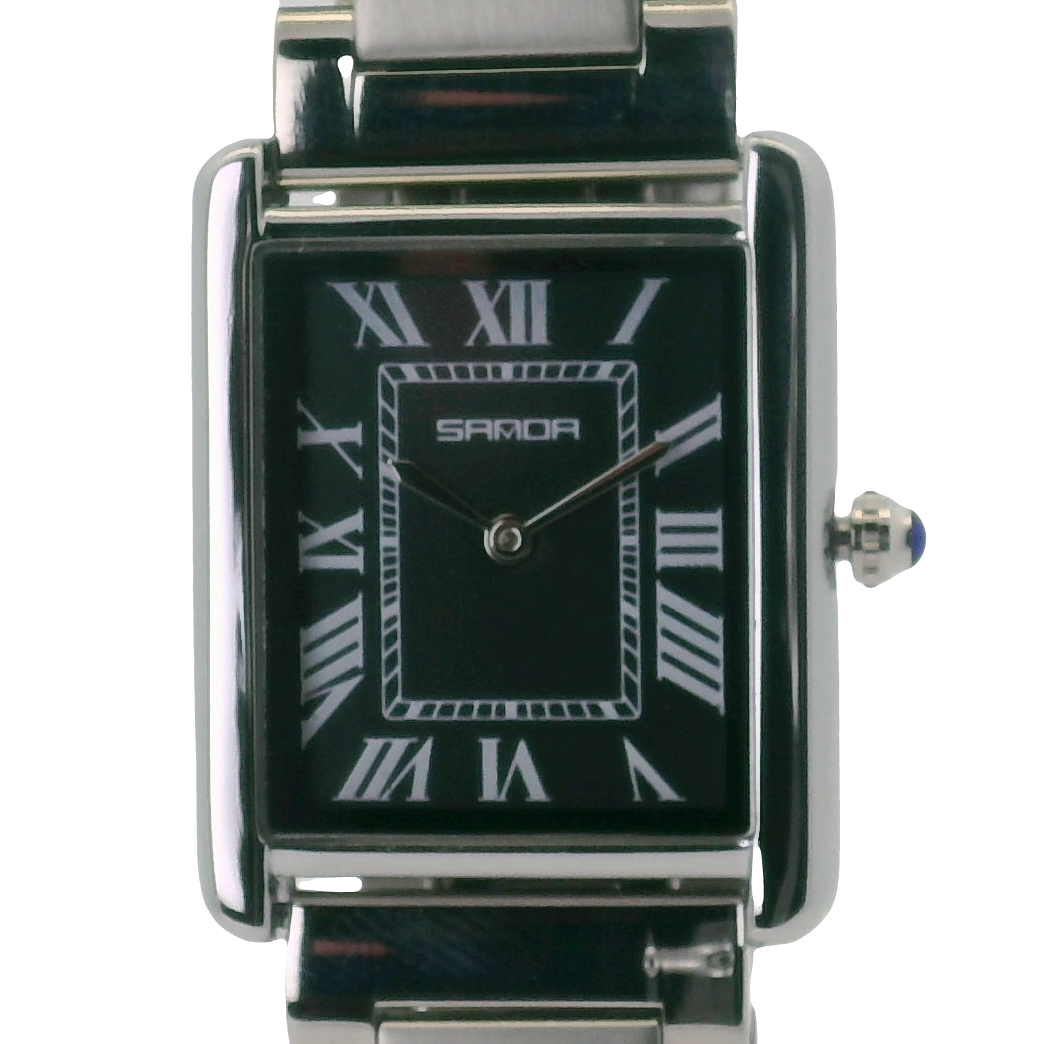 SAMDA WS104SB Elegant "Tank" Ladies Quartz Watch Silver-Tone - 24x31mm Rectangular
