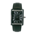 SAMDA WS104LB Elegant "Tank" Large Leather Strap - Quartz Watch Silver-Tone - 27x29mm Rectangular