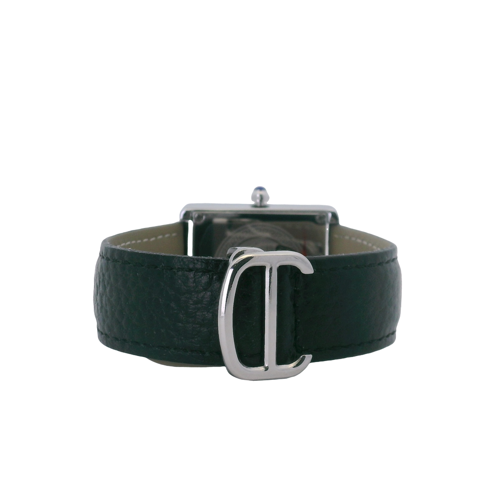 SAMDA WS104LB Elegant "Tank" Large Leather Strap - Quartz Watch Silver-Tone - 27x29mm Rectangular