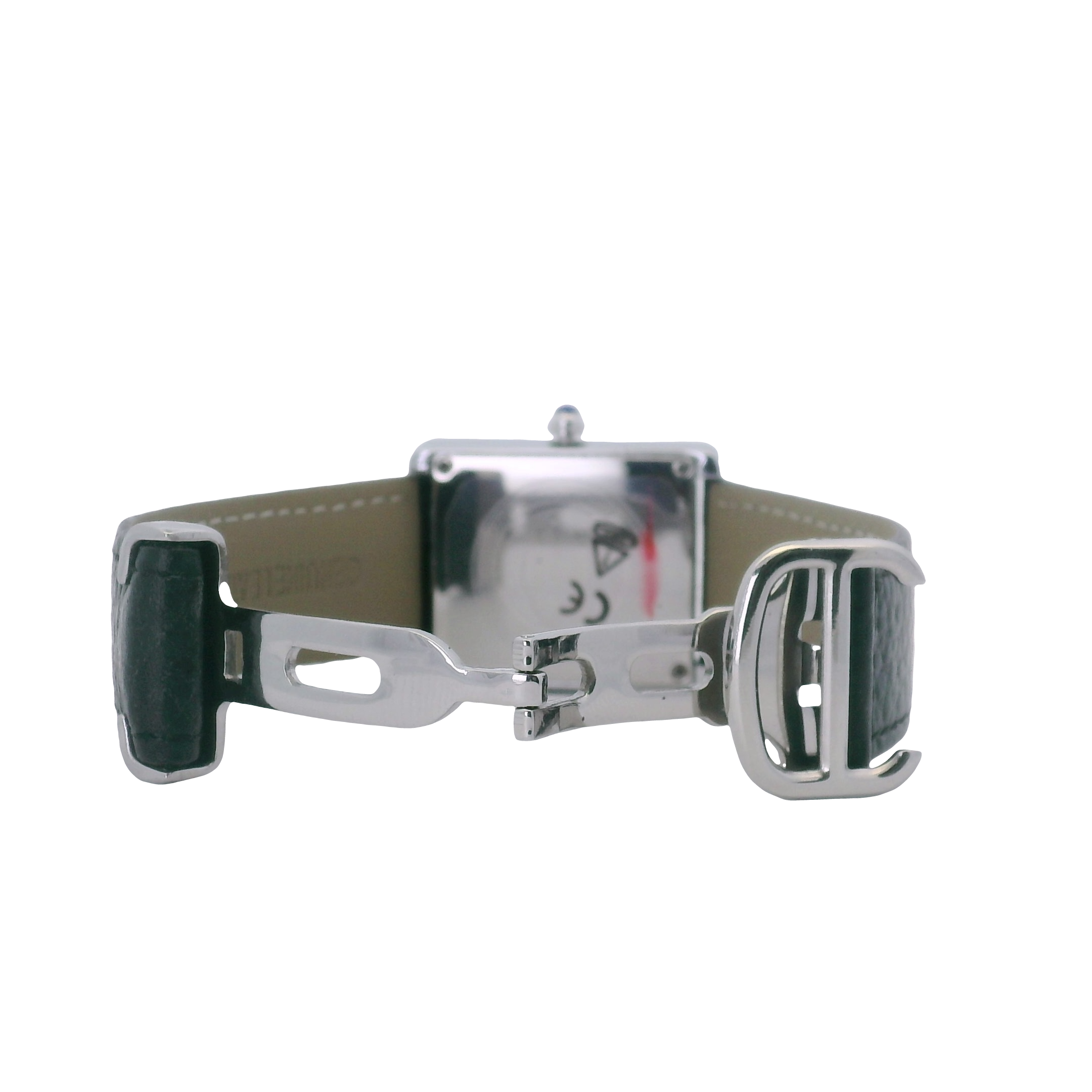 SAMDA WS104LB Elegant "Tank" Large Leather Strap - Quartz Watch Silver-Tone - 27x29mm Rectangular