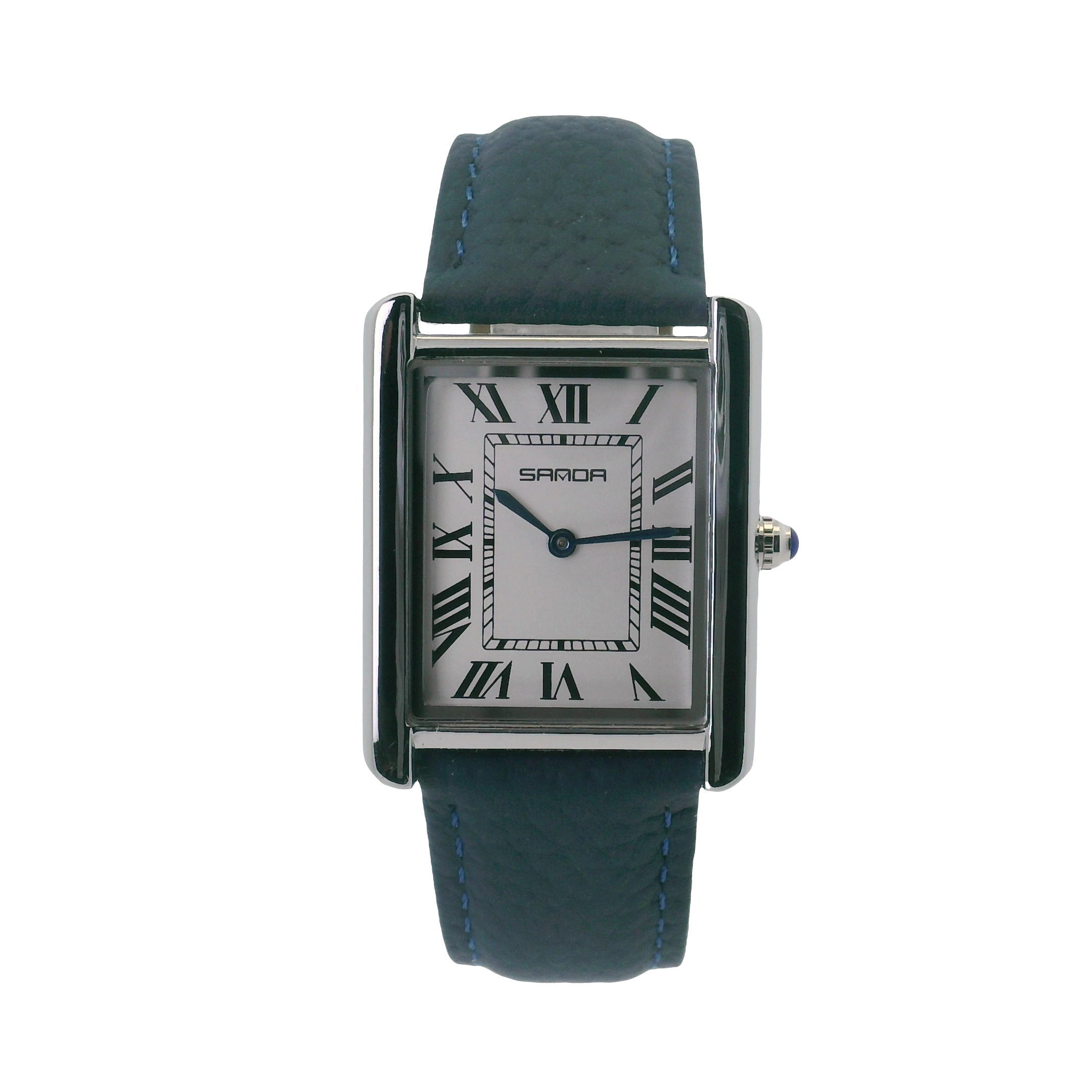 SAMDA WS104LA Elegant "Tank" Large Ladies Quartz Leather Strap Watch Silver-Tone - 27x29mm Rectangular