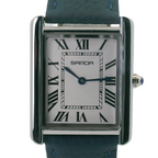 SAMDA WS104LA Elegant "Tank" Large Ladies Quartz Leather Strap Watch Silver-Tone - 27x29mm Rectangular