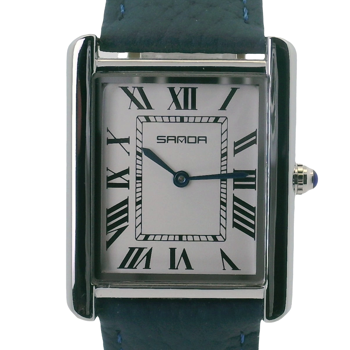 SAMDA WS104LA Elegant "Tank" Large Ladies Quartz Leather Strap Watch Silver-Tone - 27x29mm Rectangular