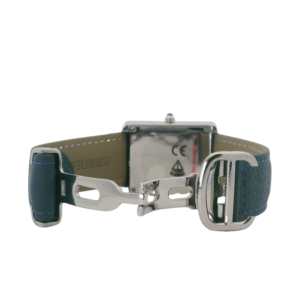 SAMDA WS104LA Elegant "Tank" Large Ladies Quartz Leather Strap Watch Silver-Tone - 27x29mm Rectangular