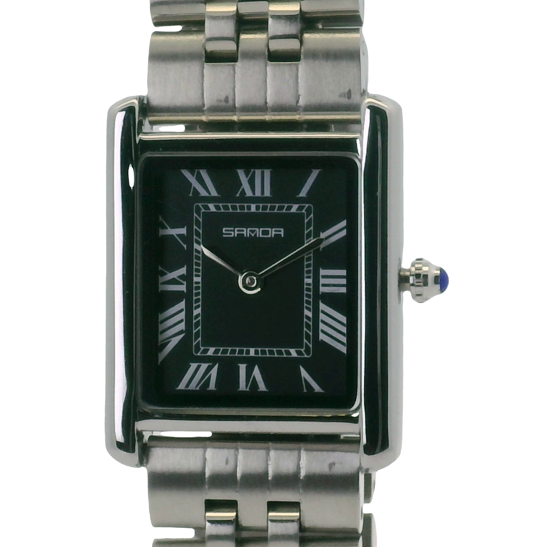 SAMDA WS110JBM Elegant "Tank" Small Ladies Quartz Watch Silver-Tone - 18x26.5mm Rectangular
