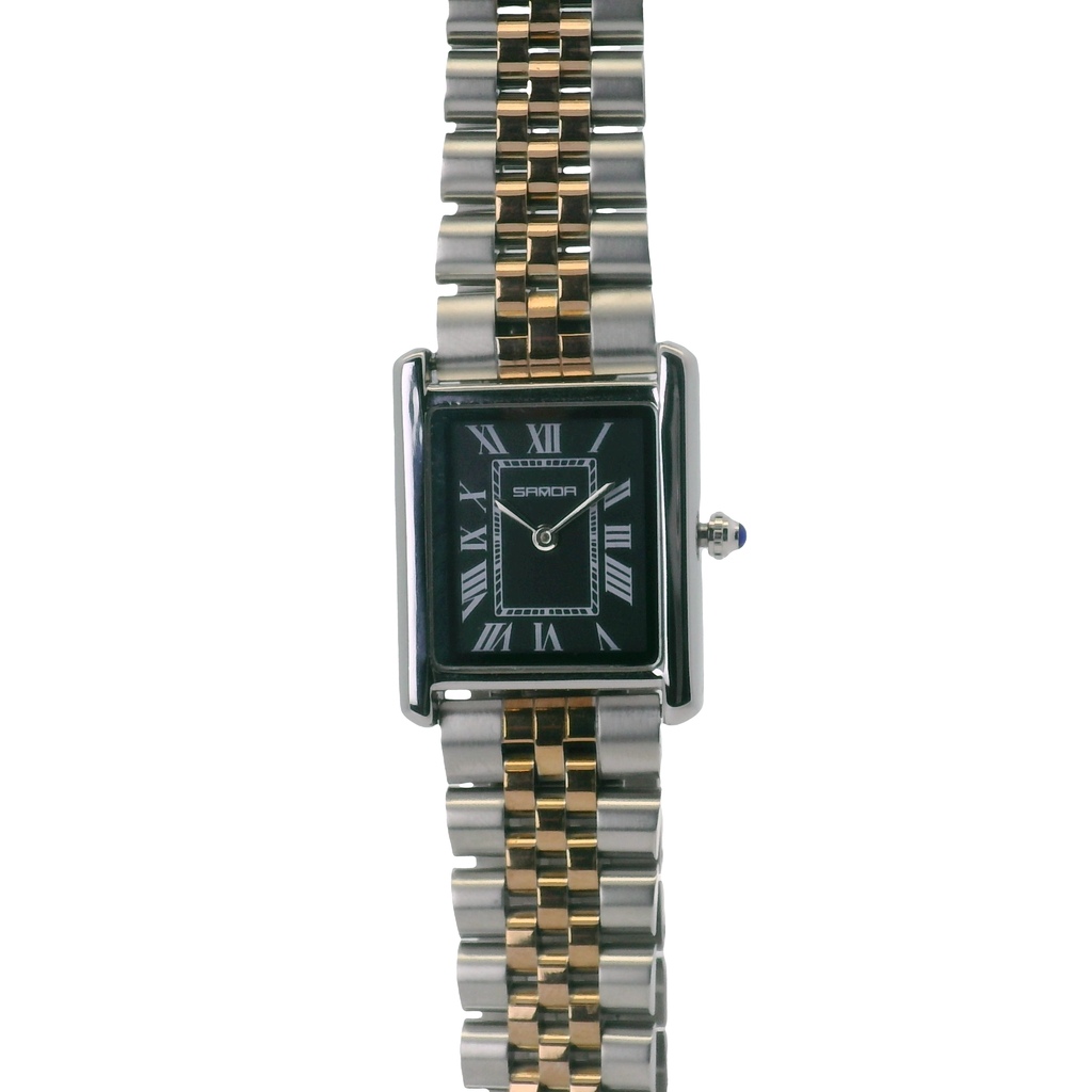 SAMDA WS110JP Elegant "Tank" Small Ladies Quartz Watch Two-Tone - 18x26.5mm Rectangular