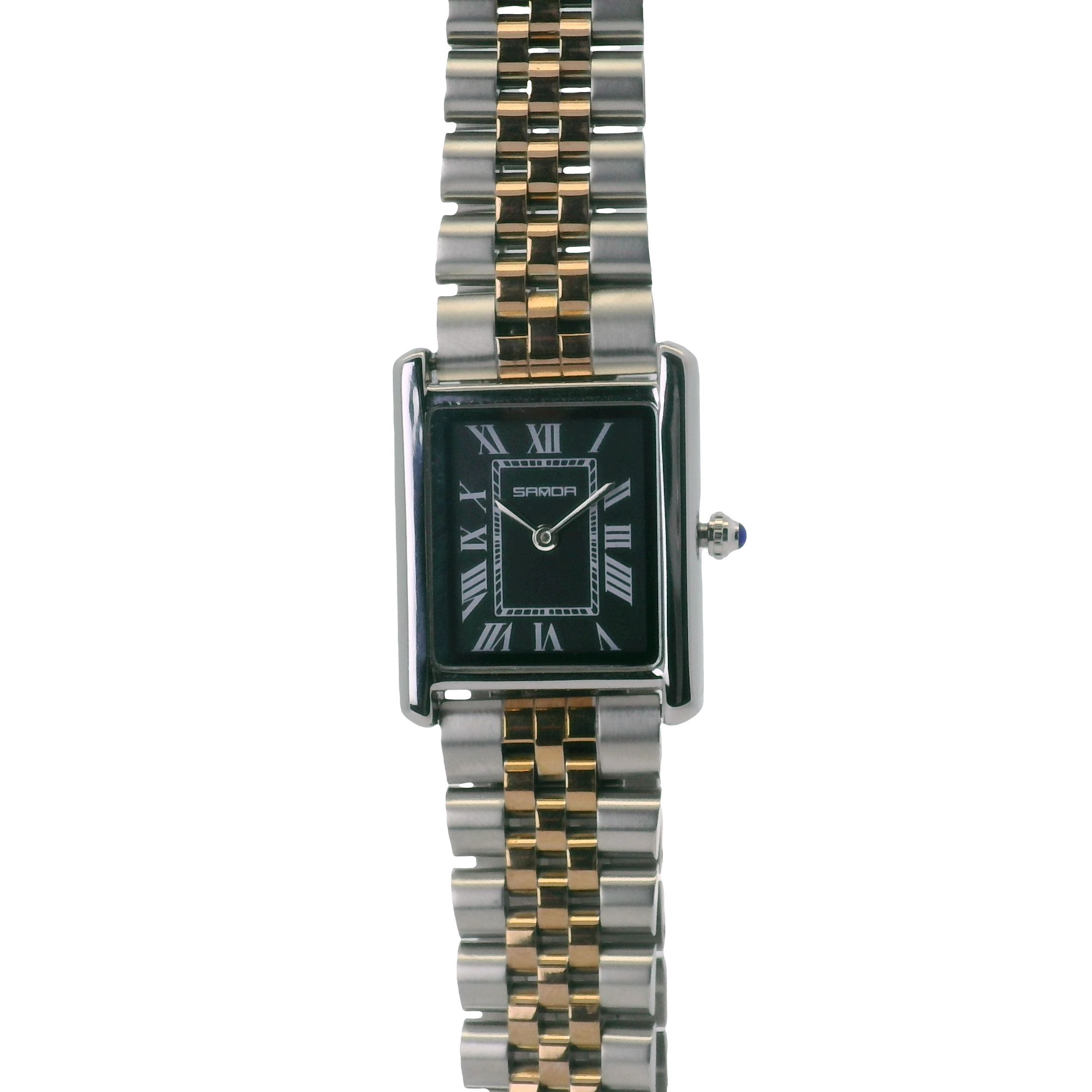 SAMDA WS110JP Elegant "Tank" Small Ladies Quartz Watch Two-Tone - 18x26.5mm Rectangular