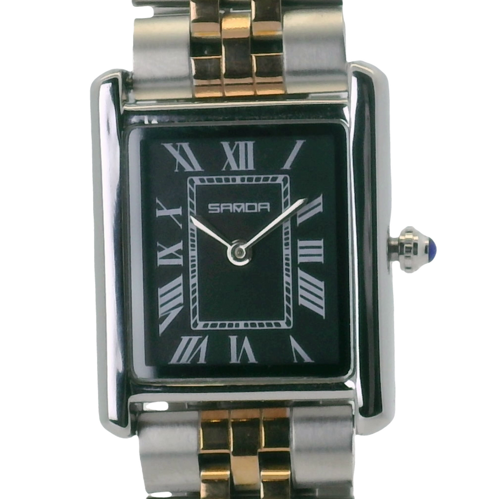 SAMDA WS110JP Elegant "Tank" Small Ladies Quartz Watch Two-Tone - 18x26.5mm Rectangular