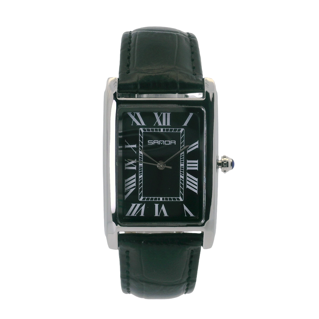 SAMDA WS102LB Elegant "Tank" Large Ladies Quartz Watch Silver-Tone 27.5x31mm Rectangular