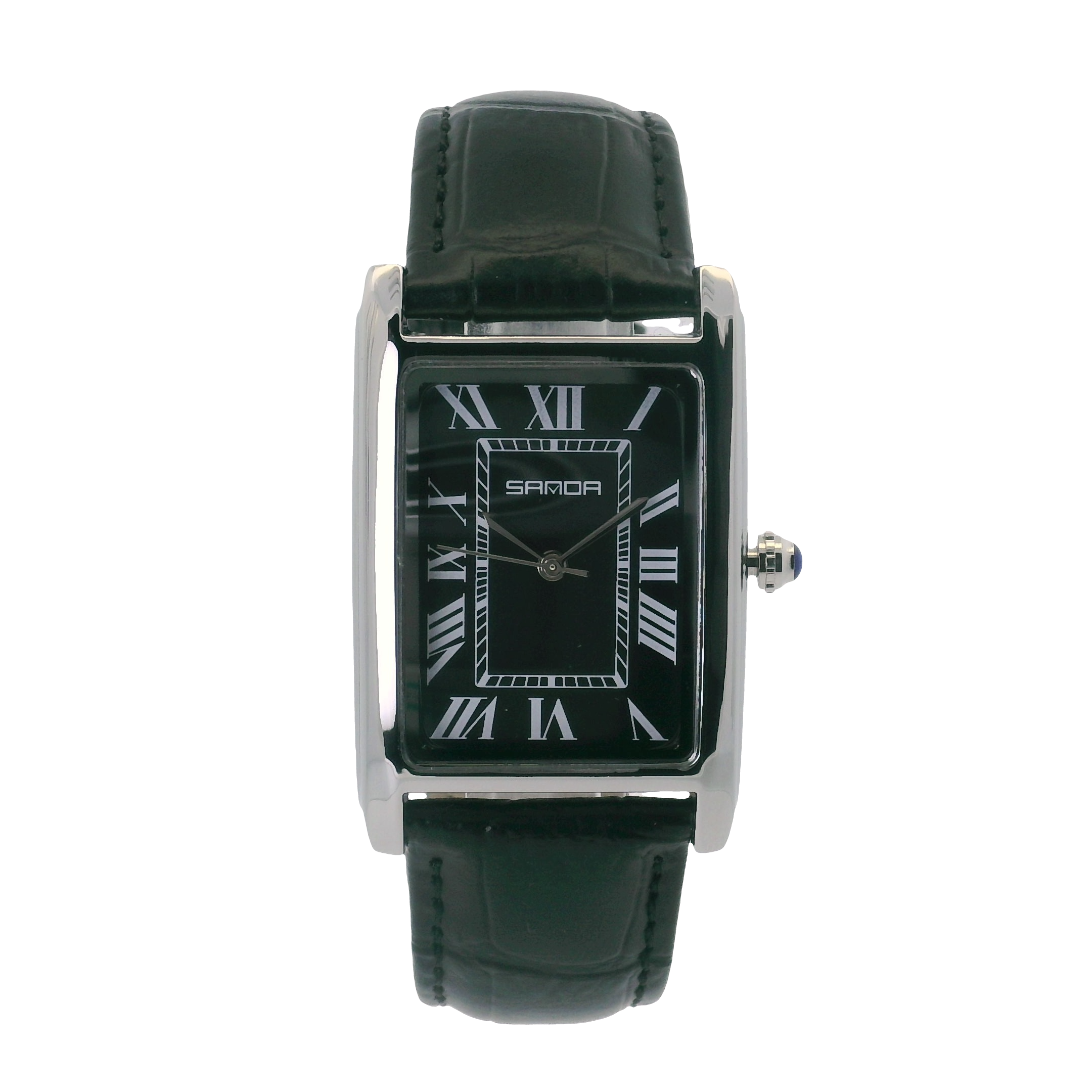 SAMDA WS102LB Elegant "Tank" Large Ladies Quartz Watch Silver-Tone 27.5x31mm Rectangular