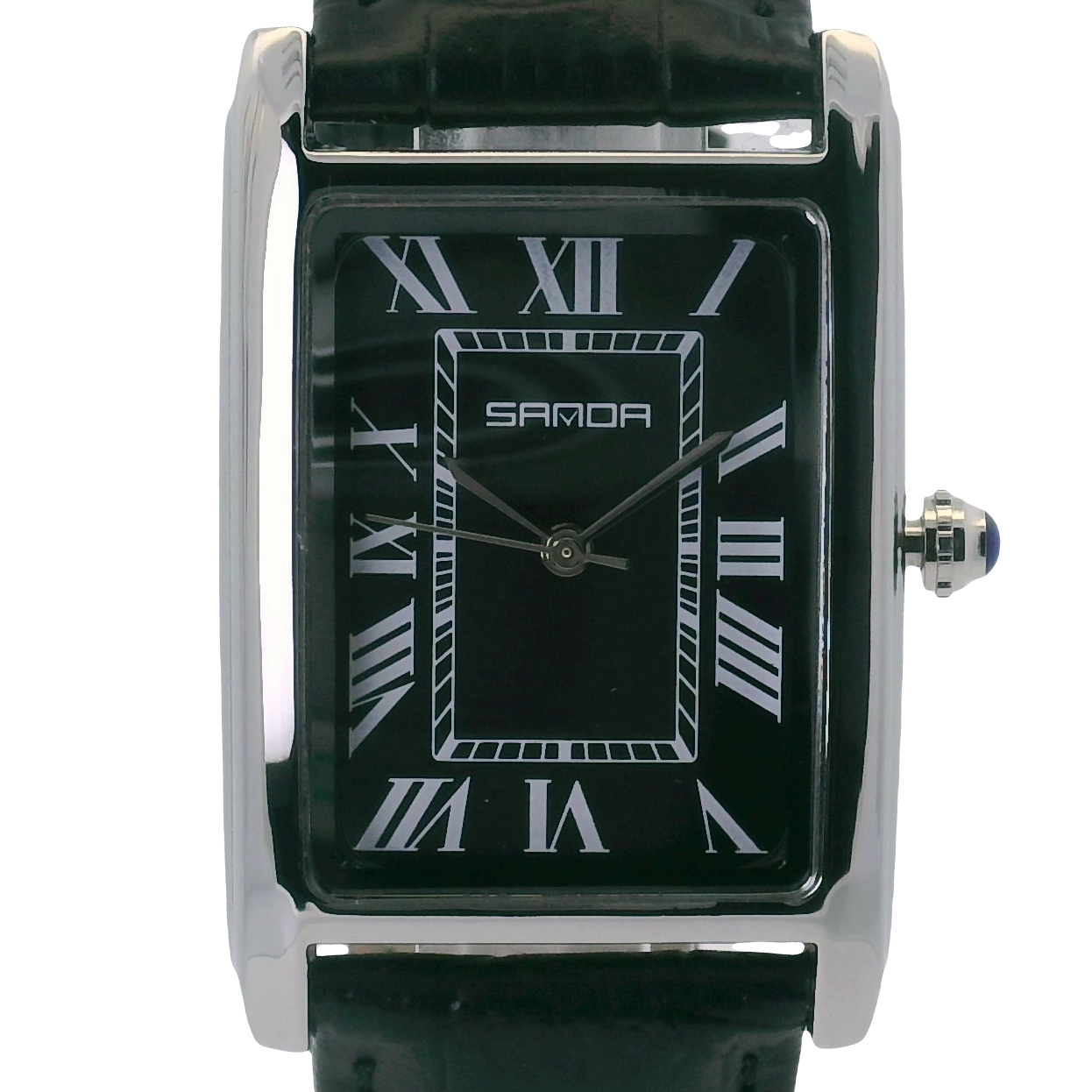 SAMDA WS102LB Elegant "Tank" Large Ladies Quartz Watch Silver-Tone 27.5x31mm Rectangular