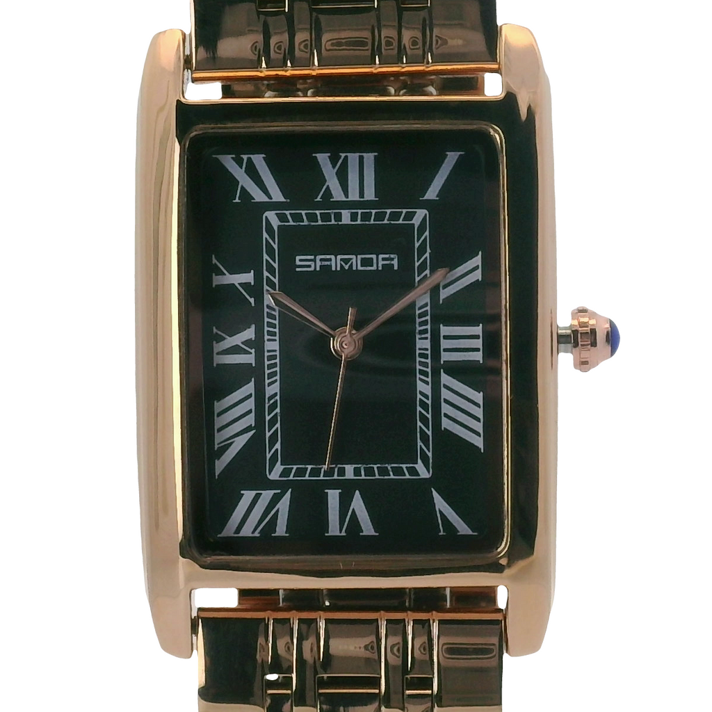 SAMDA WS102SGB Elegant "Tank" Ladies Large Quartz Watch Rose Gold-Tone - 27 x 31mm Rectangular