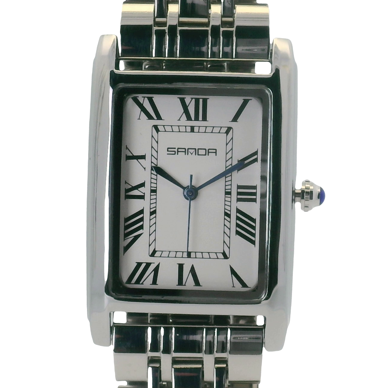 SAMDA WS102SW Elegant "Tank" Ladies Quartz Watch Silver-Tone - 24 x 31mm Rectangular