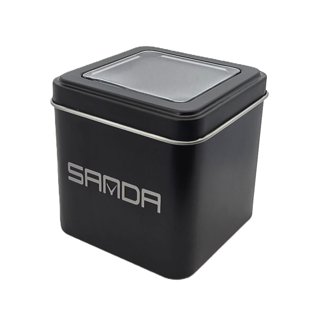 Elegant Samda Metal Watch with Black Leather Strap