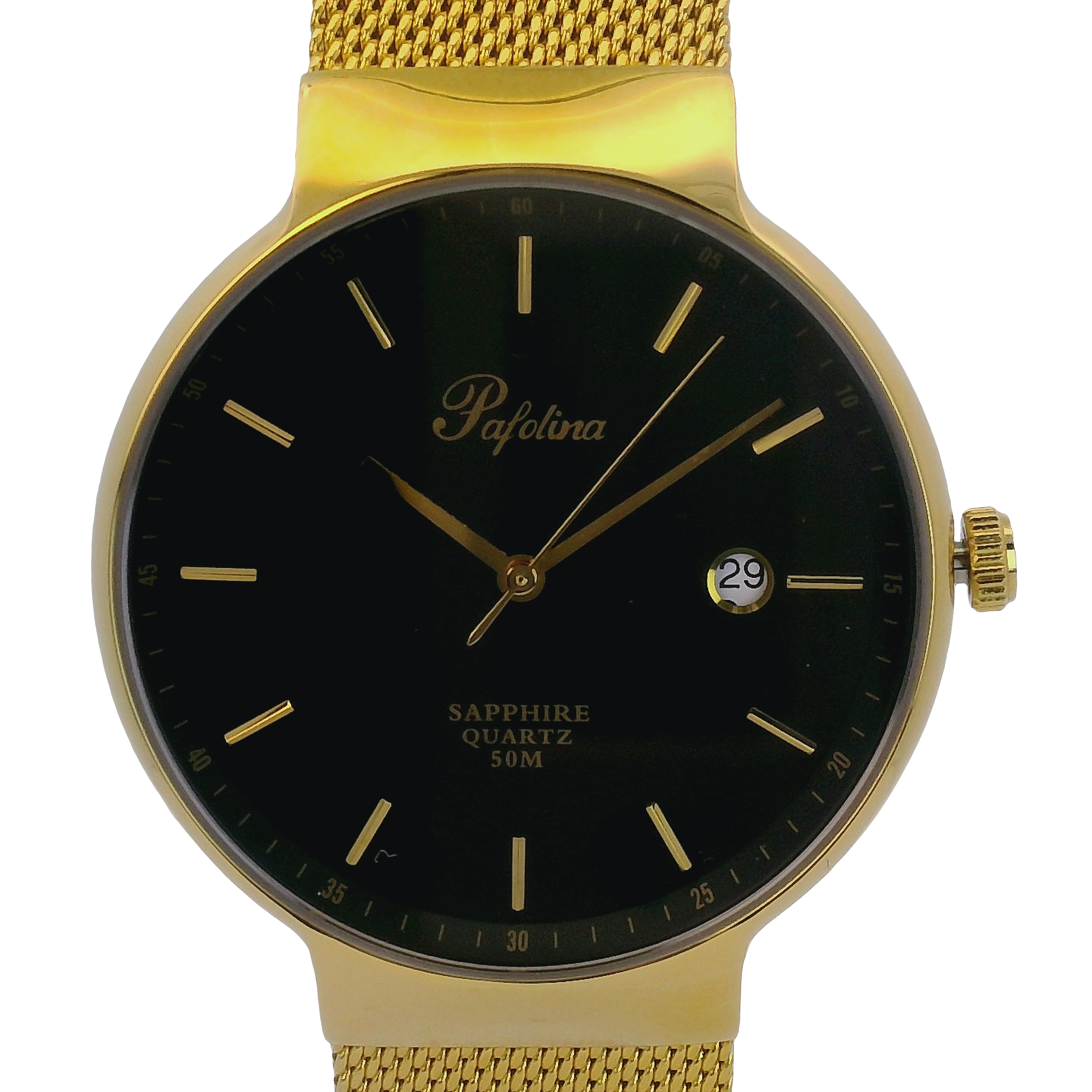 Pafolina Watch Minimalist – Scratch-resistant Sapphire Crystal Black & Gold-Tone Mesh Edition 40mm