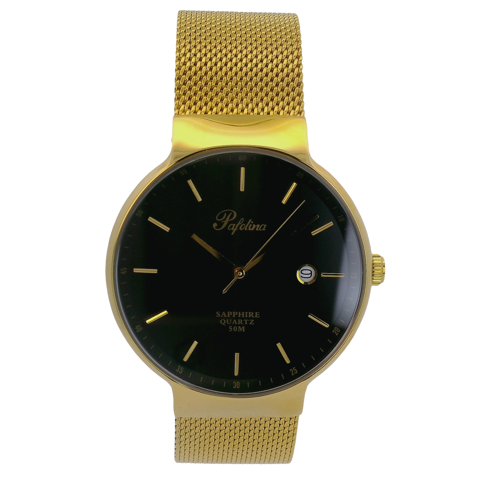 Pafolina Watch Minimalist – Scratch-resistant Sapphire Crystal Black & Gold-Tone Mesh Edition 40mm