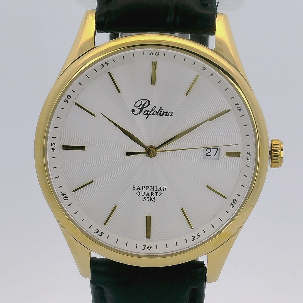 Pafolina Elegant Sapphire Quartz – Classic White Dial Gold & Black 40mm
