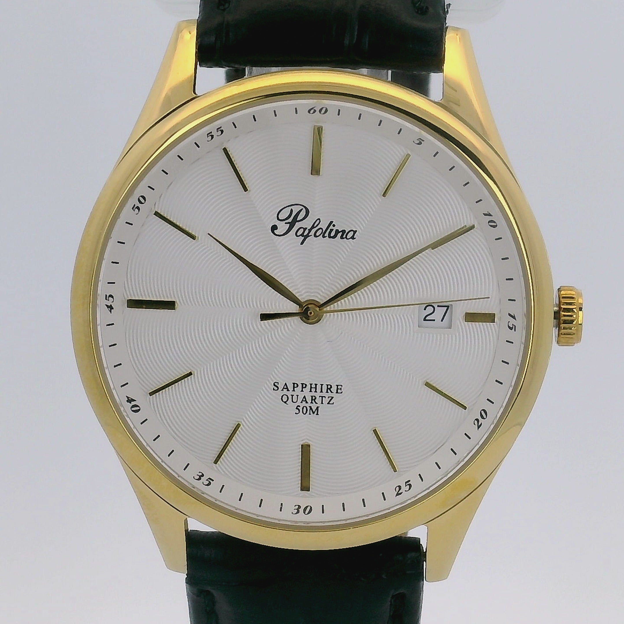 Pafolina Elegant Sapphire Quartz – Classic White Dial Gold & Black 40mm
