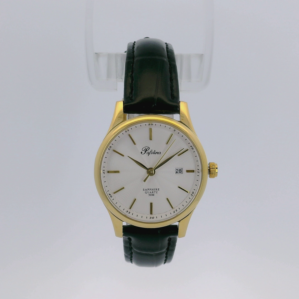 Pafolina Elegant Sapphire Quartz – Classic White Dial Gold & Black 28mm