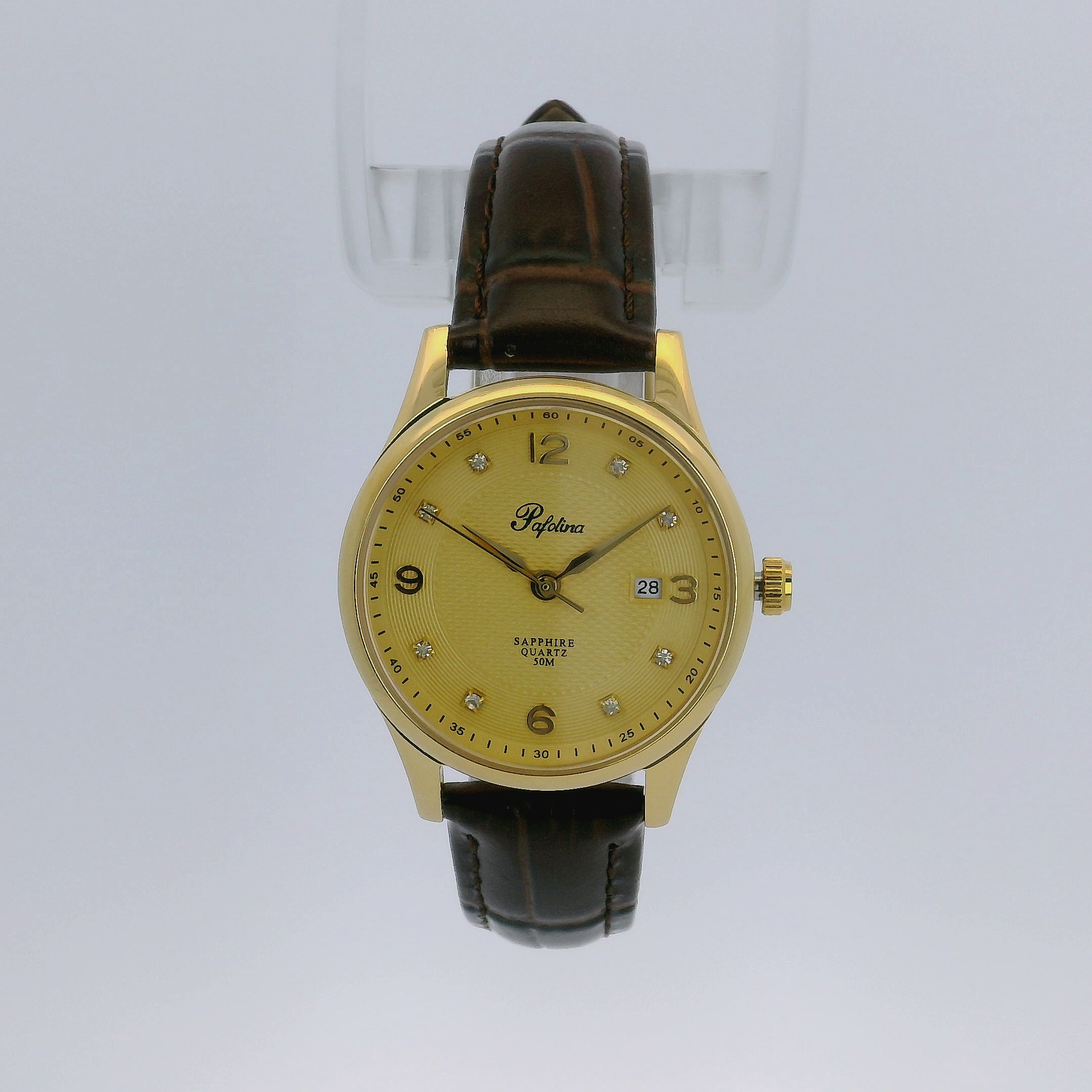 Pafolina Watch Elegant Sapphire Quartz – Classic Gold-Tone & Brown Lea ...