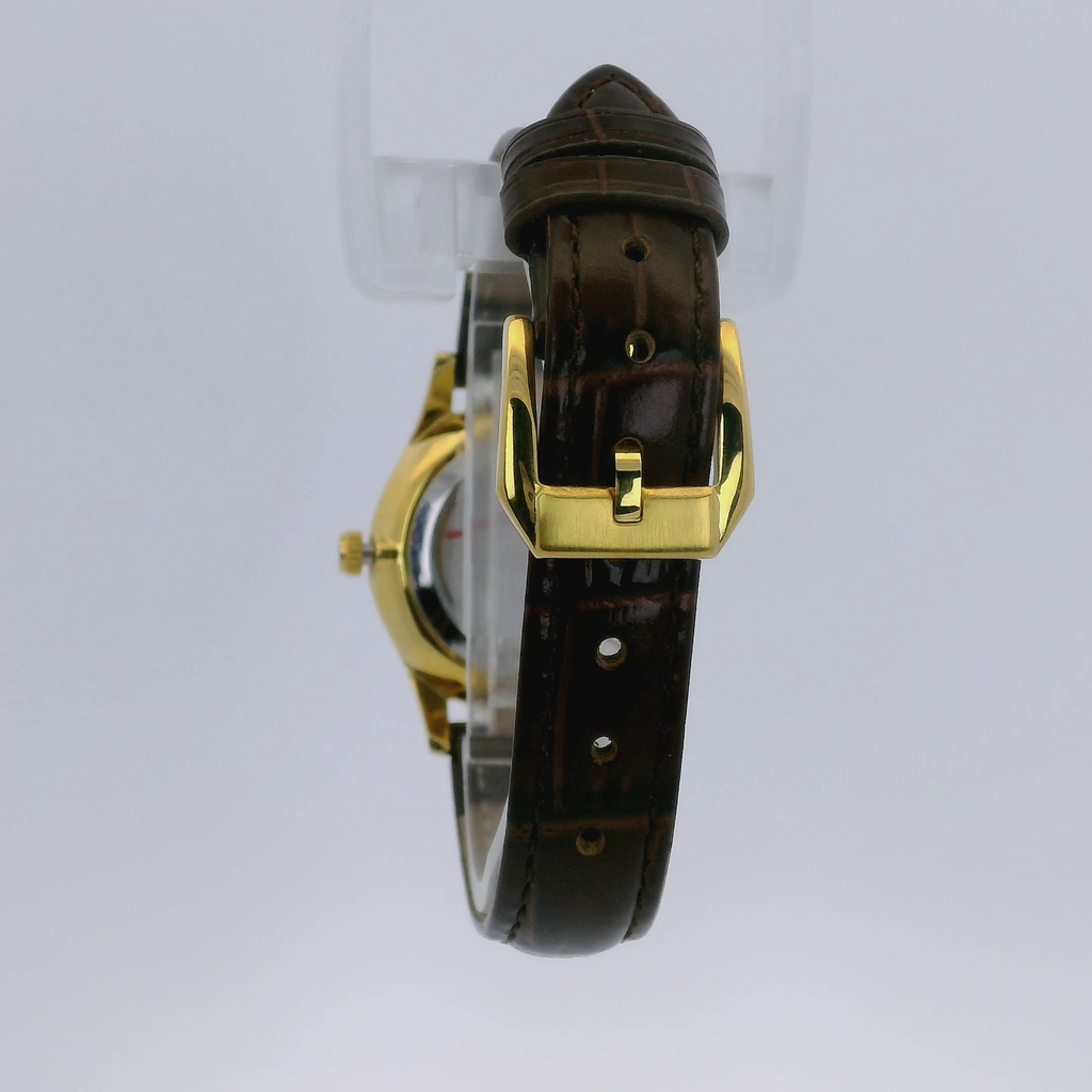 Pafolina Watch Elegant Sapphire Quartz – Classic Gold-Tone & Brown Leather Strap 28 mm