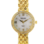 Halei Gold-Tone Watch with Fluted Bezel and Jubilee Bracelet