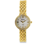 Halei Gold-Tone Watch with Fluted Bezel and Jubilee Bracelet