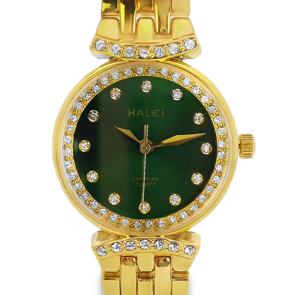Halei Gold-Tone Watch with Fluted Bezel and Jubilee Bracelet