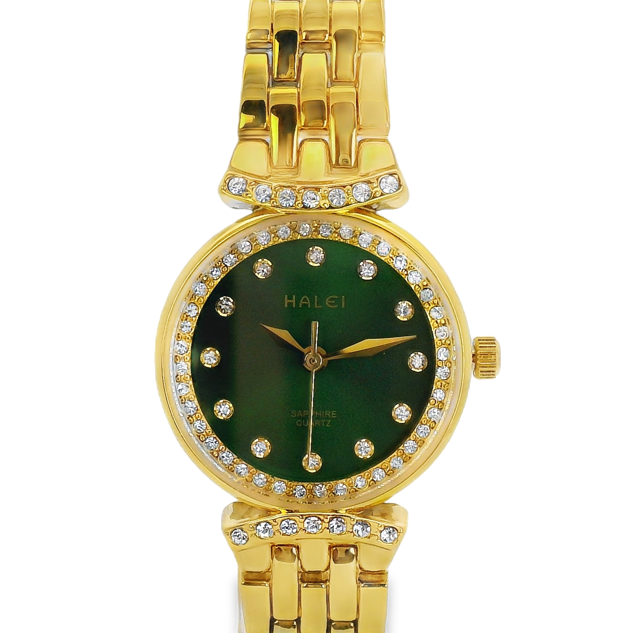Halei Gold-Tone Watch with Fluted Bezel and Jubilee Bracelet