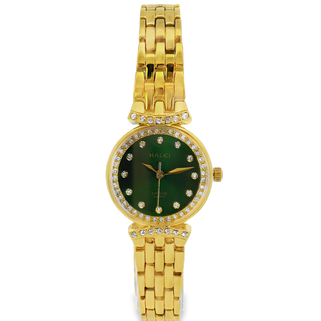 Halei Gold-Tone Watch with Fluted Bezel and Jubilee Bracelet