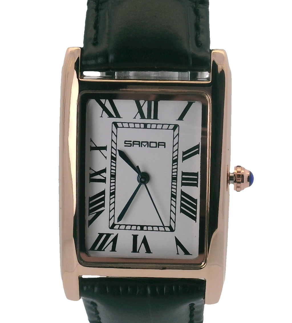 SAMDA WS102GW Elegant "Tank" Ladies Small Quartz Watch Rose Gold-Tone 22x25mm Rectangular