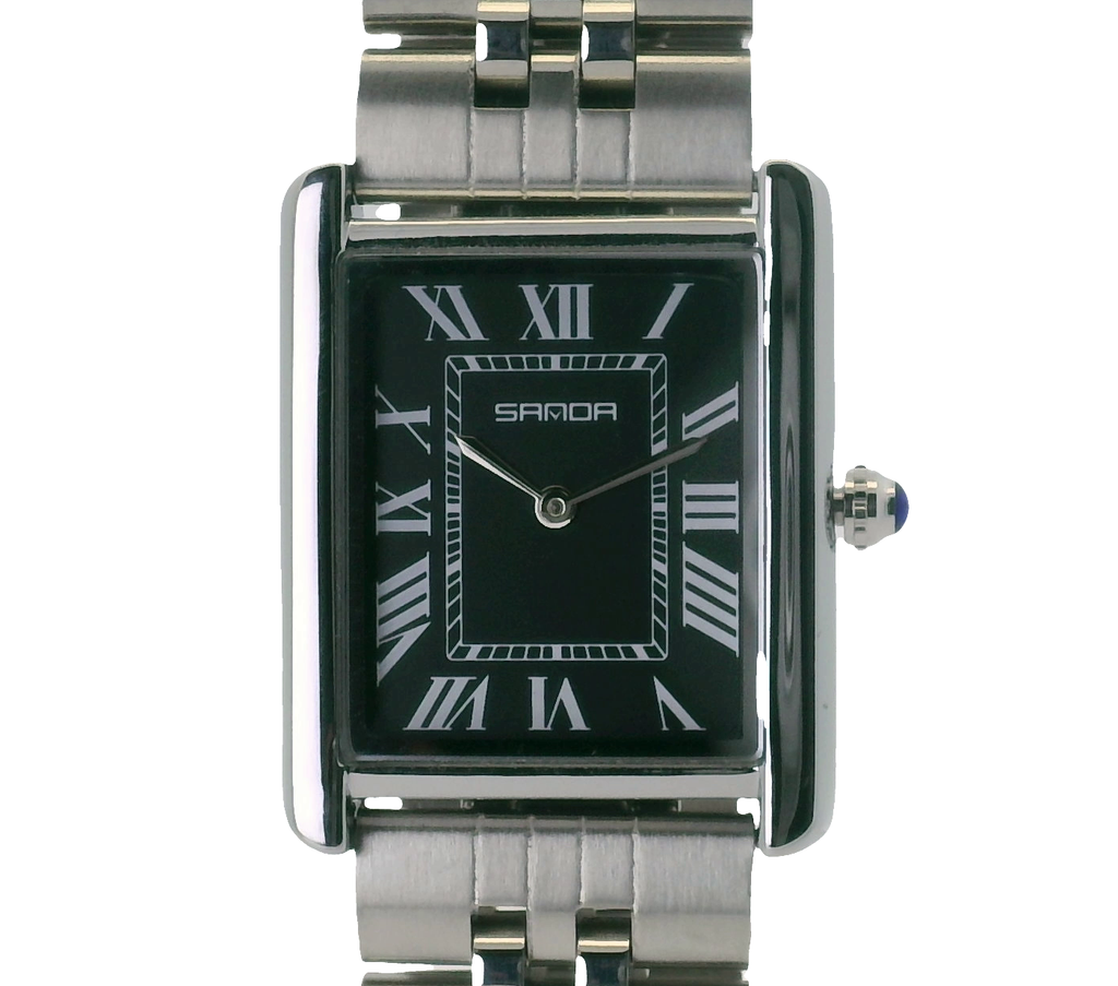 SAMDA WS104JBM Elegant "Tank" Large Ladies Quartz Watch Silver-Tone - 27x29mm Rectangular