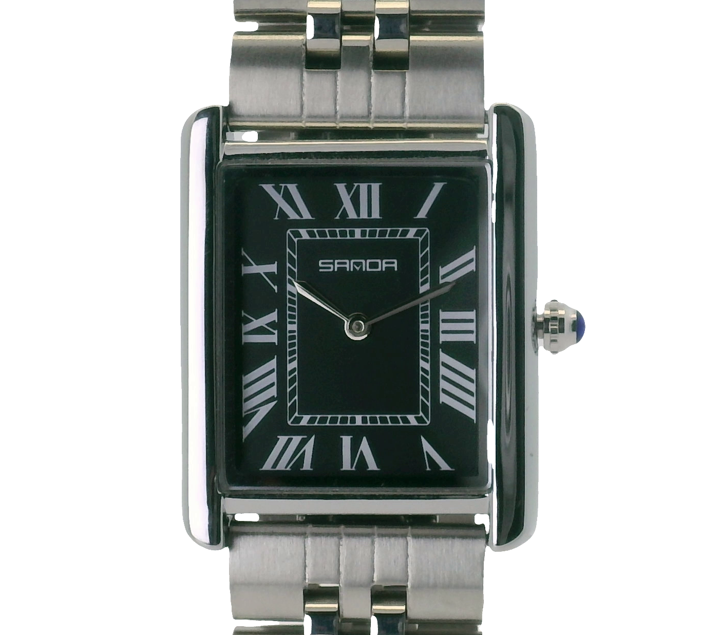 SAMDA WS104JBM Elegant "Tank" Large Ladies Quartz Watch Silver-Tone - 27x29mm Rectangular