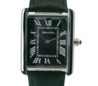 SAMDA WS104LB Elegant "Tank" Large Leather Strap - Quartz Watch Silver-Tone - 27x29mm Rectangular