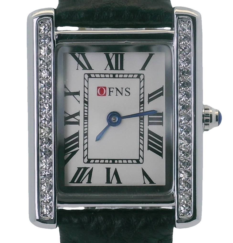 OFNS WS108WL Elegant "Tank" Crystal Small Ladies Quartz Watch Silver-Tone - 24.5mm Square