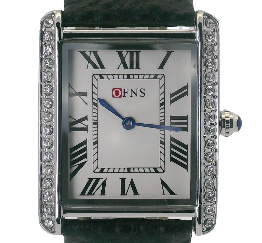 OFNS WS108WLL Elegant "Tank" Large Crystal  Quartz Watch Silver-Tone - 34mm Square