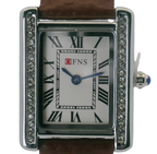 OFNS WS108WLB Elegant "Tank" Crystal Small Ladies Quartz Watch Silver-Tone - 24.5mm Square