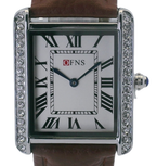 OFNS WS108WBL Elegant "Tank" Large Crystal Quartz Watch Silver-Tone - 28mm rectangular