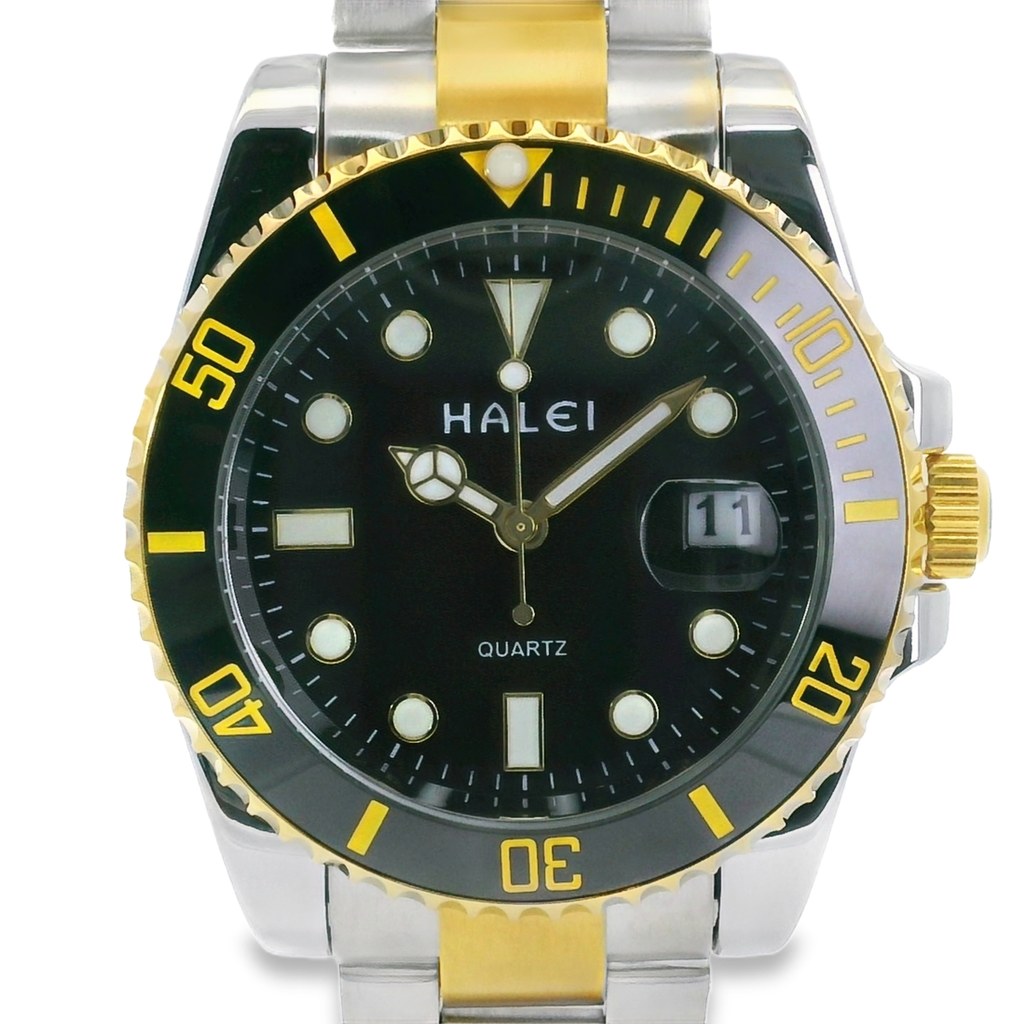 Halei Dive 40 mm Stainless Steel Back Watch – Water‑Resistant, Two‑Tone Bracelet, Fast UK Delivery